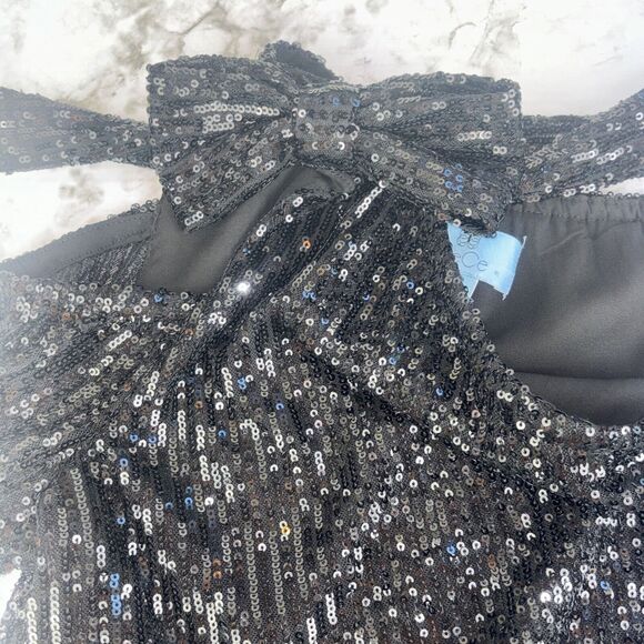 NWT NEW CeCe Rich Black Sequin Long Sleeve Dressy Party Top Size S - Picture 6 of 15